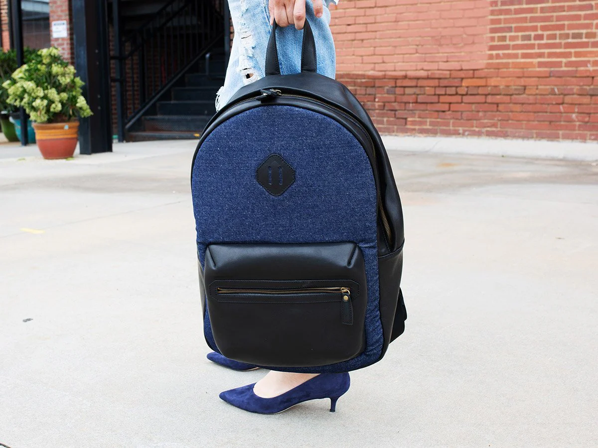 Leather and Denim Backpack City - Black