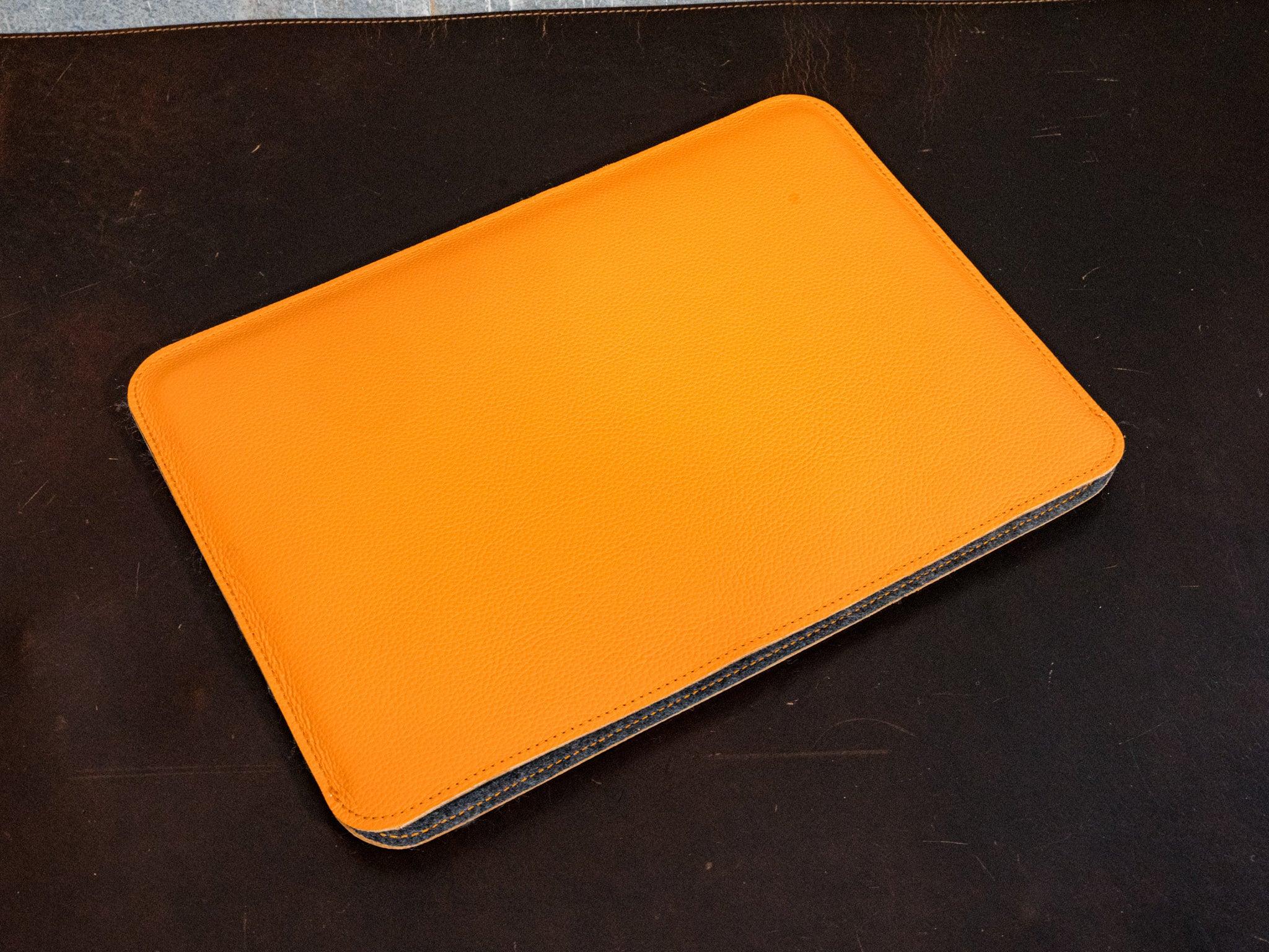 Leather Macbook Sleeve With Wool Lining - Orange