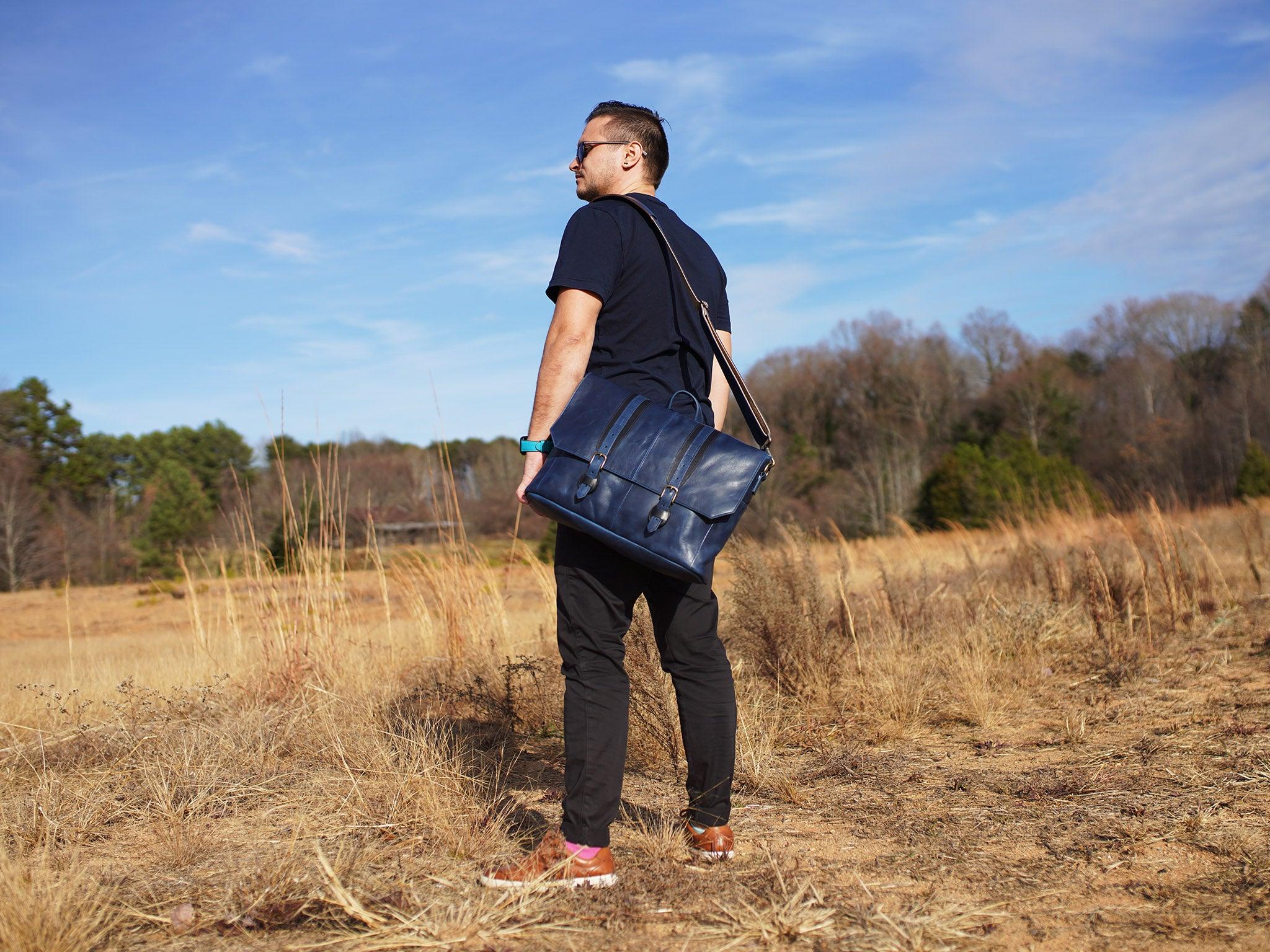 Leather Man Work Bag - Navy - Image 2