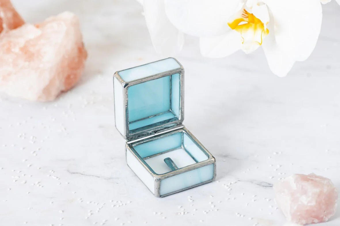 Light Blue Glass Ring Box - Image 2